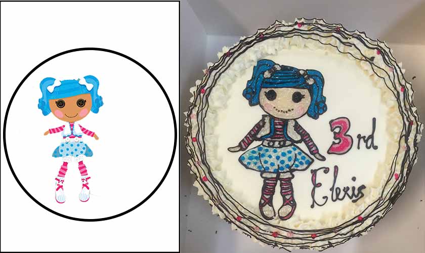 A comparison between customer provided reference art and finished cake decoration