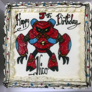 Happy 5th Birthday Nico, with a red and blue robot