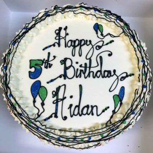 Happy 5th Birthday Aidan, with blue and green balloons