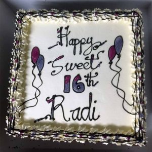 Happy Sweet 16th Radi, with purple balloons