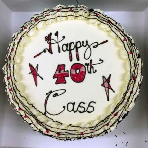 Happy 40th Cass, with red and pink stars