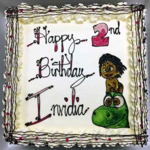 Happy 2nd Birthday Invidia, with cartoon dinosaur