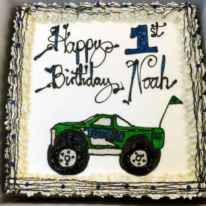 Happy 1st Birthday Noah, with green toy truck